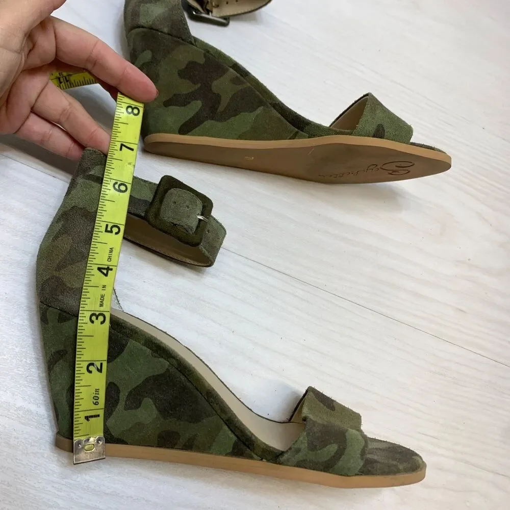Seychelles Cloud Nine Camo Wedge‎ Heels Sandals Leather Womens 7.5 Green
